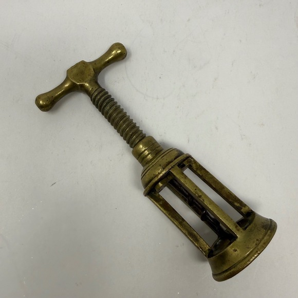 Antique Brass Mechanical Corkscrew Wine Bottle Opener T-Bar Open Frame Design - Picture 6 of 8